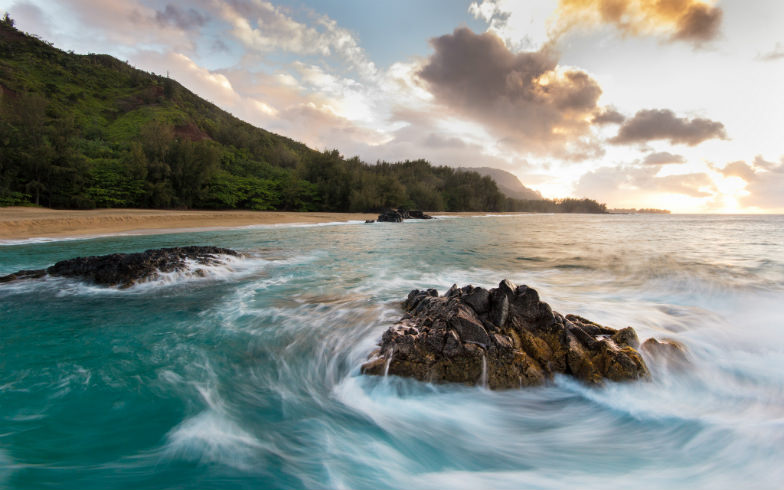 Beach on Hanalei Bay in Hanalei, Hawaii