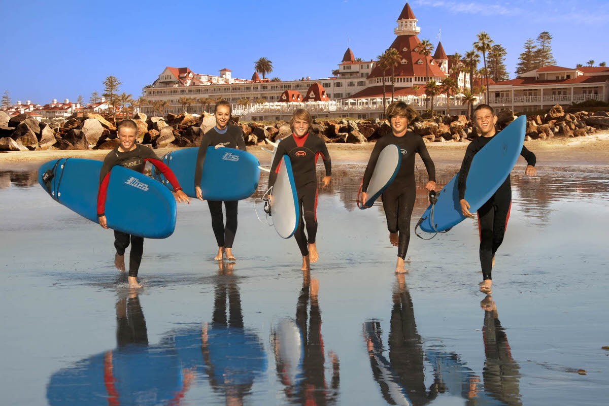 Surfing lessons at Hotel del Coronado