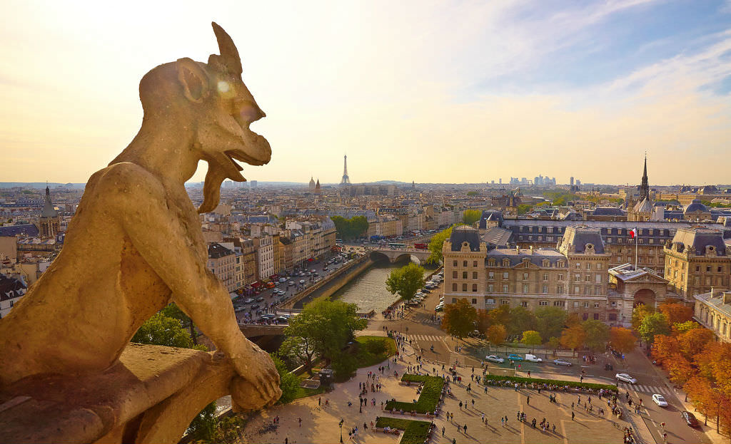 Paris panoramic view from top of Notre Dame cathedral