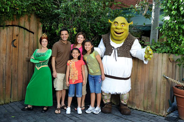 Family hanging out with Shrek at Universal Studios Hollywood