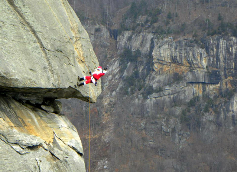 Rappelling Santa in Chimney Rock, North Carolina