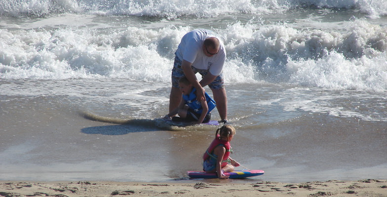 Kids and Dad at Beach 