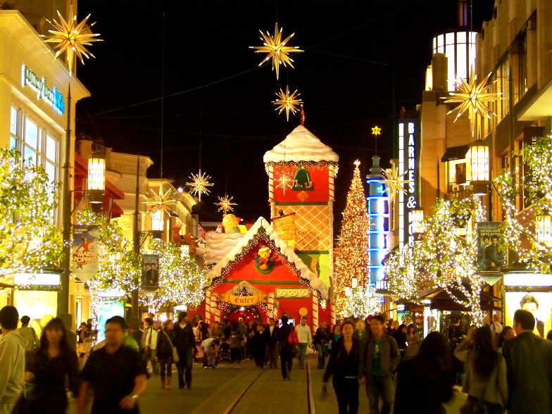 Holiday-decorated shopping street in The Grove in Los Angeles