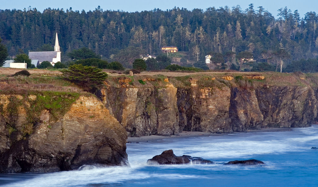 Mendocino coast at sunset, one of California's most picturesque towns