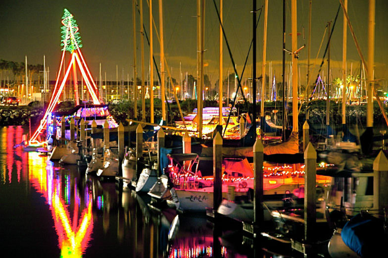 Lights and boats at the Ventura Harbor