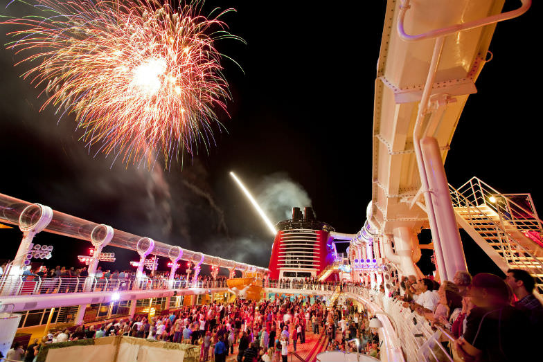 Spectacular fireworks to end the day on a Disney cruise