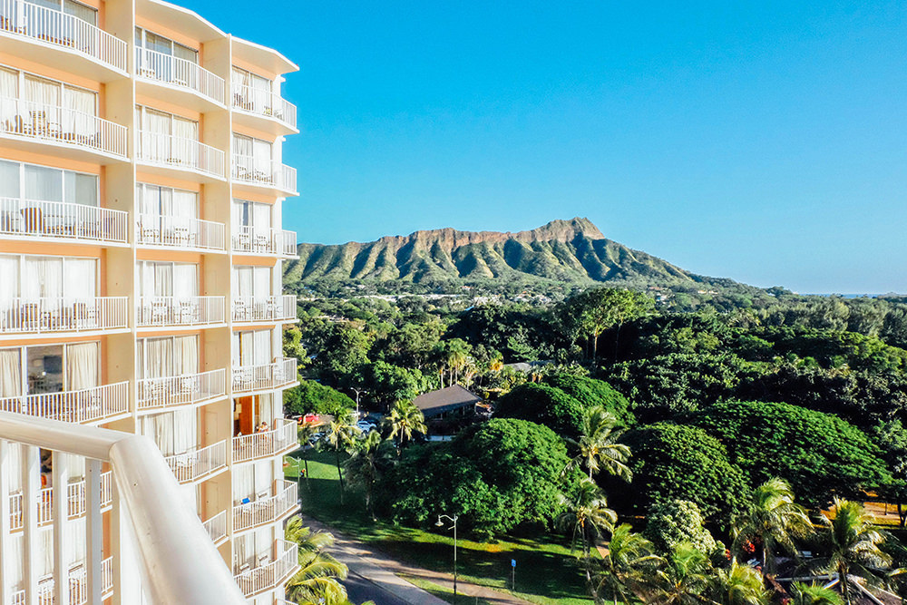 Park Shore Waikiki with Diamond Head in the distance.