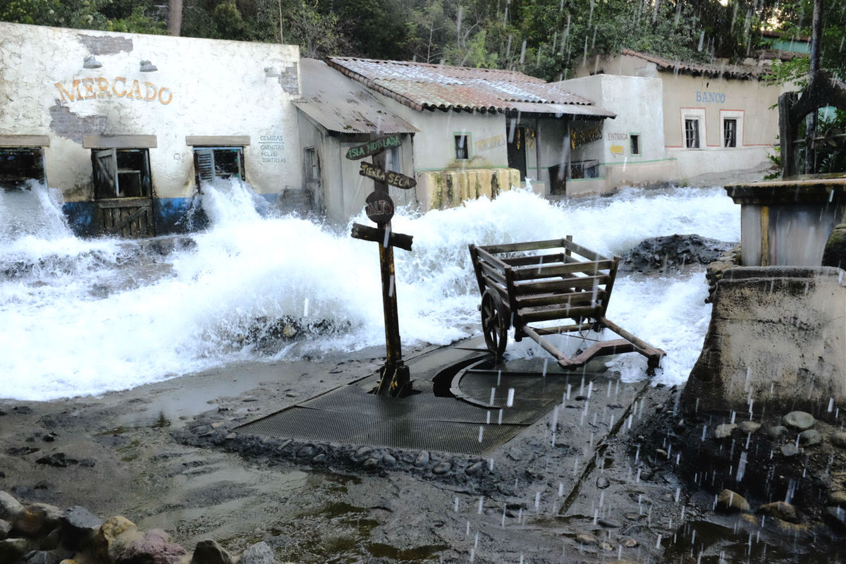 Find out what it's like when storm and flooding hits a movie set.