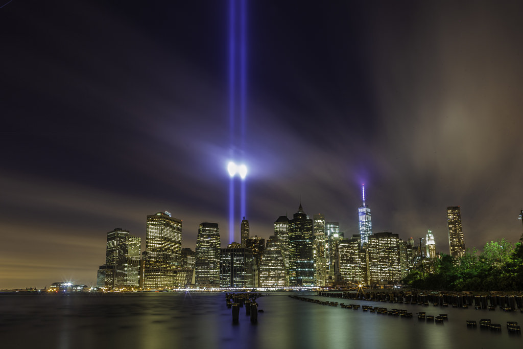 Twin beams rises over the NYC skyline in September 11th remembrance.