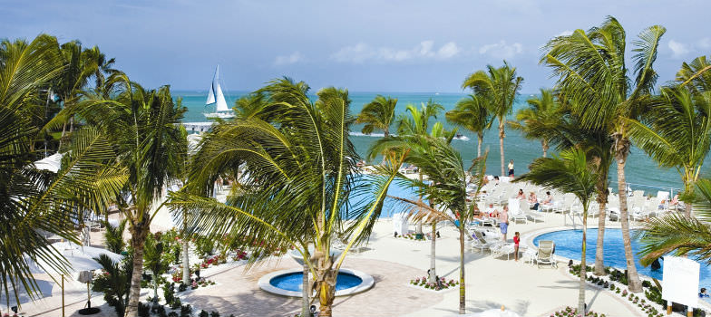 Pool and beach at the South Seas Island Resort.